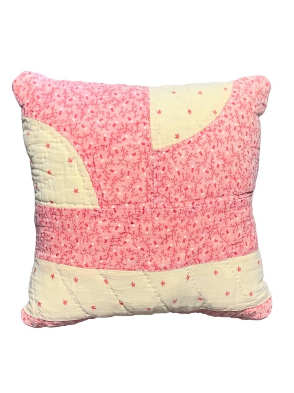 Handmade Vintage Pink & Cream Patchwork Quilted Pillow